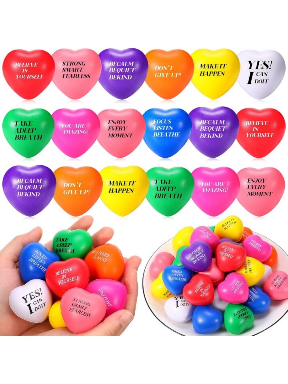 100 Pcs Foam Heart Squeeze Balls - Stress Relief, Motivational Party Favors